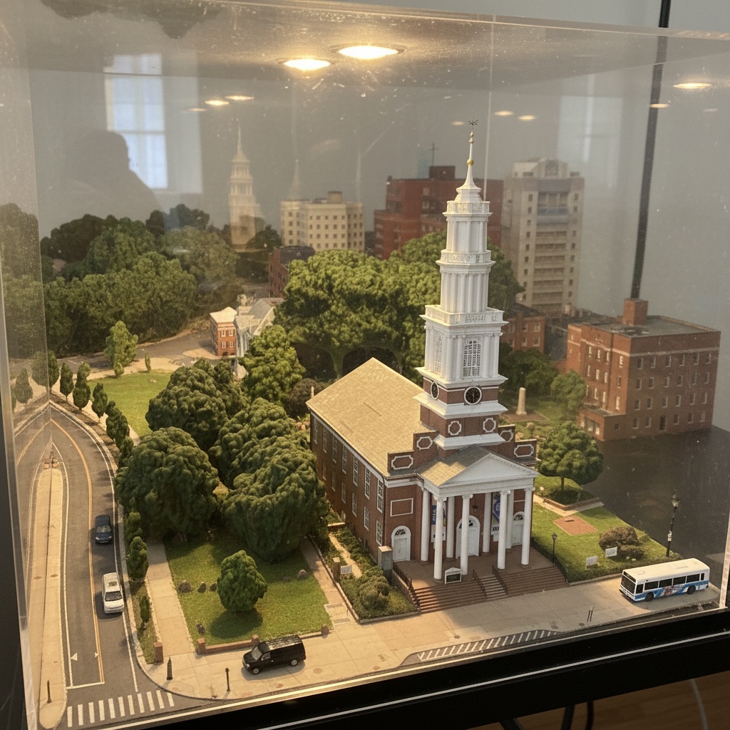 Scale model diorama of Center Church in Downtown Hartford, Connecticut