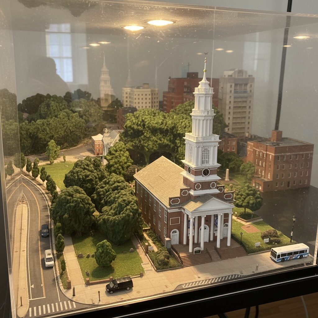 Scale model diorama of Center Church in Downtown Hartford, Connecticut