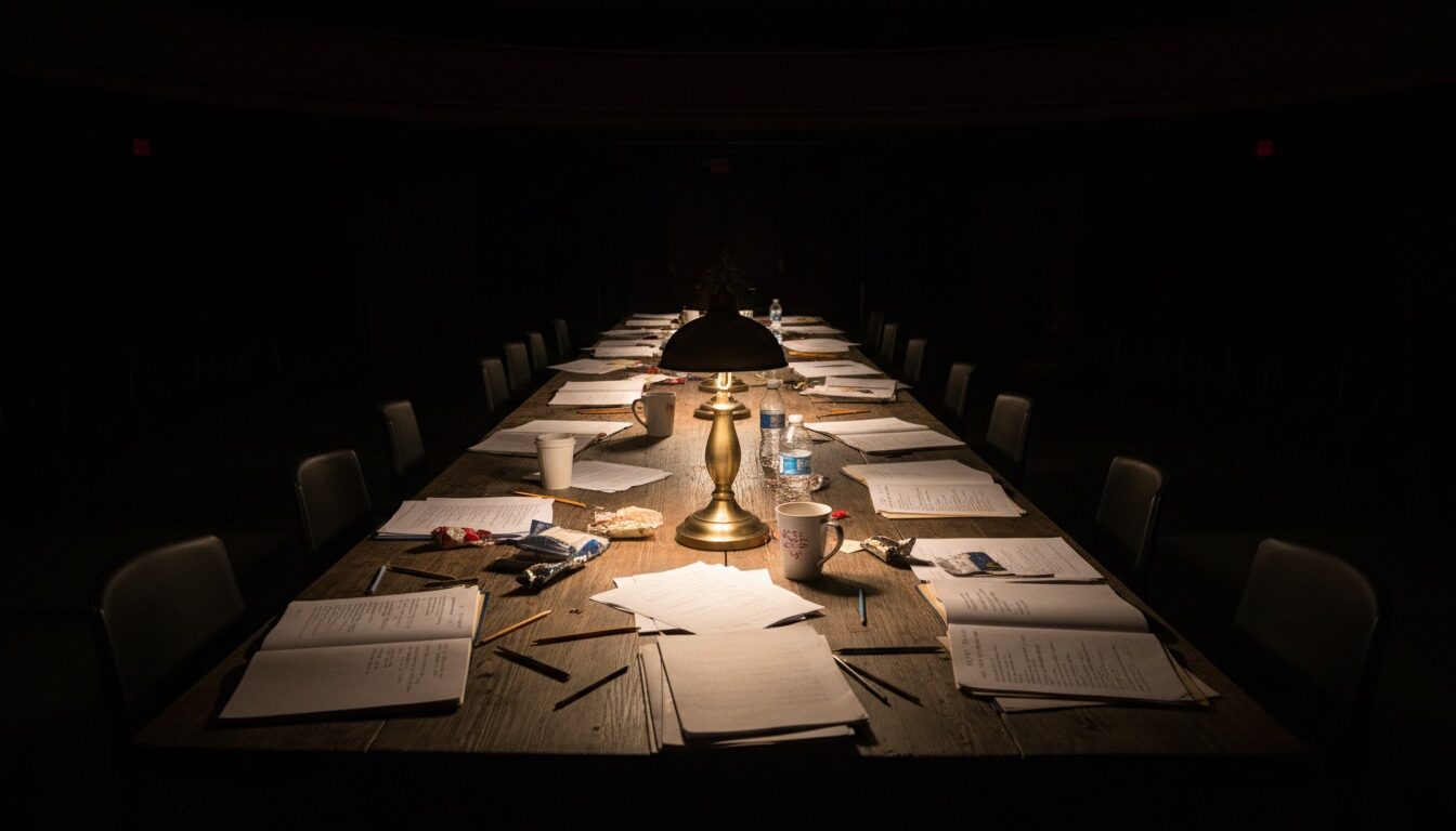Rehearsal table with chairs — callback room
